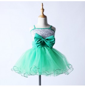 Turquoise green silver sequins patchwork with bowknot girls kids children performance professional tutu leotards skirt ballet dance dresses costumes outfits